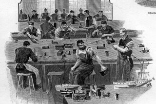 Sight into a tinplate manufacture in Nuremberg around 1880.