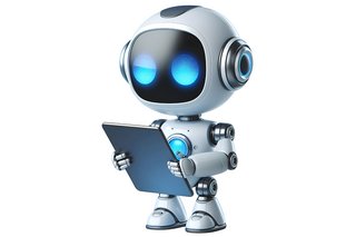 Ein Roboter mit einem Tablet in der Hand 